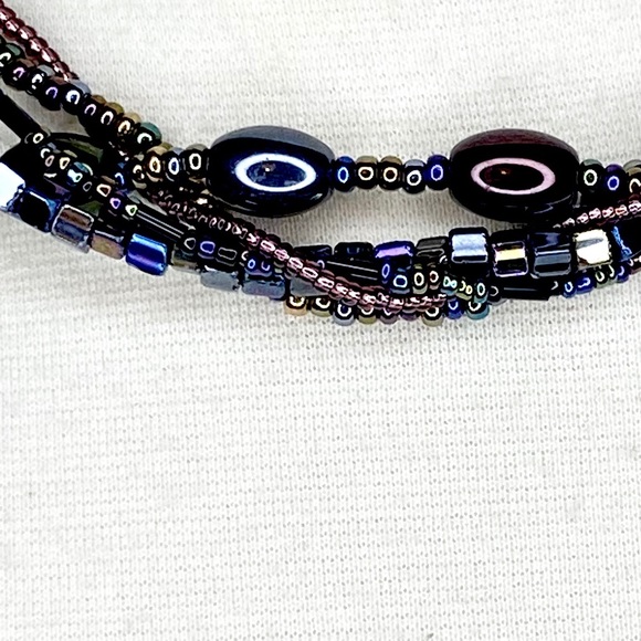 Peacock Color Beaded Multi Strand Necklace - Picture 5 of 8